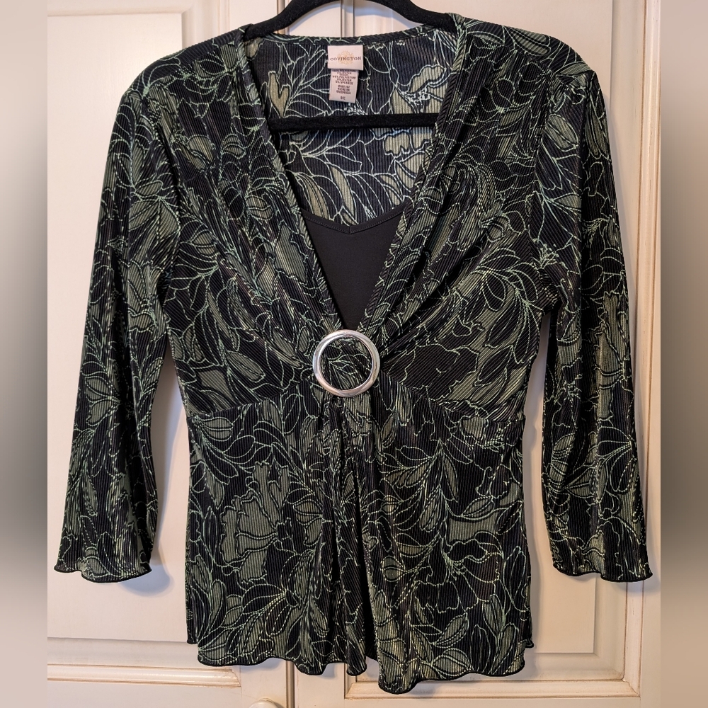 Covington Babydoll Dark And Green Floral Grunge Top